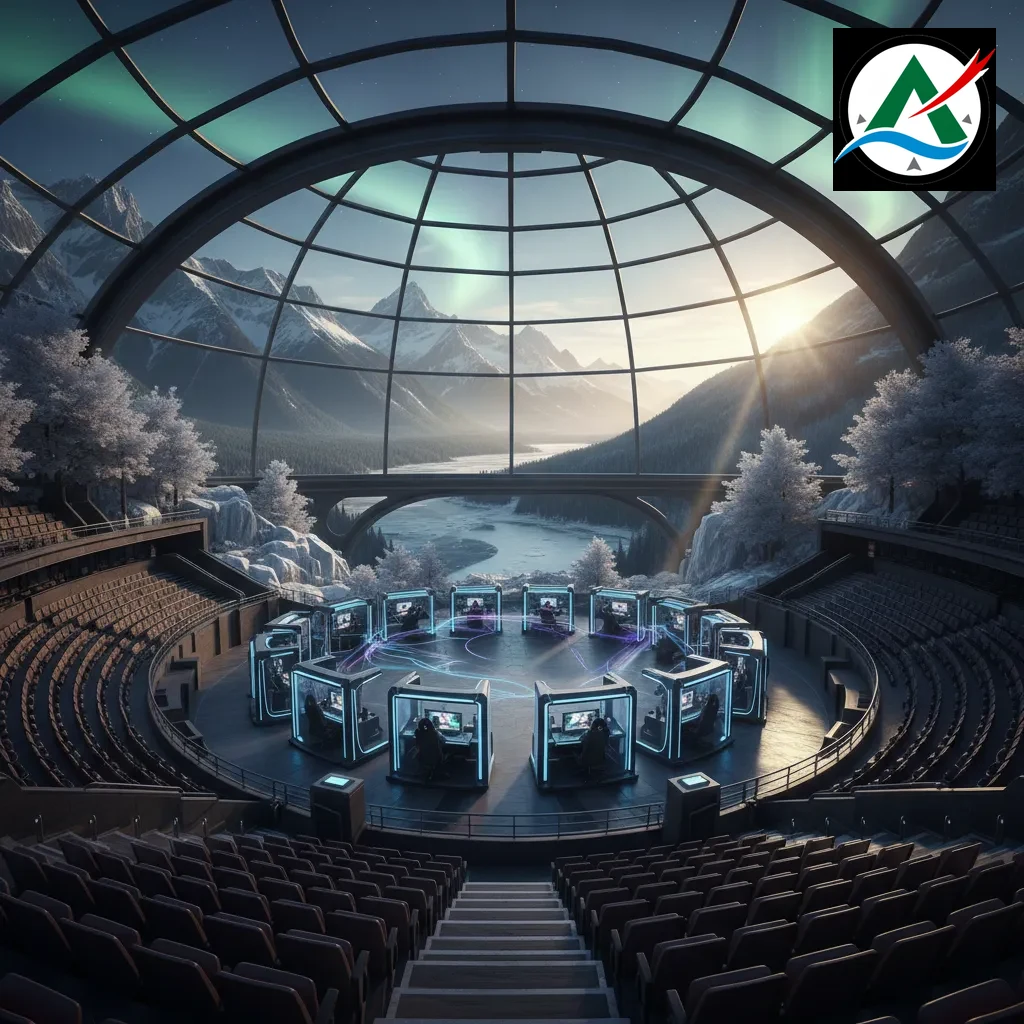 Esports tournament stage with competing professional Dota 2 squads